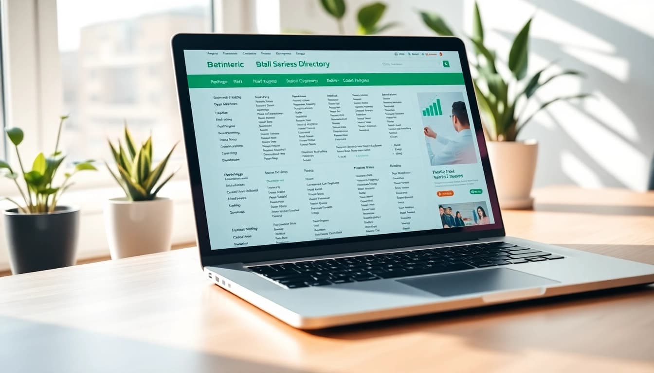 Explore the top global business directory interface on a modern laptop, enhancing user engagement.