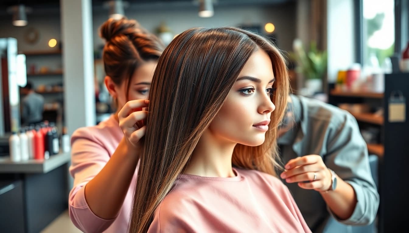 Hairstylist Craiova styling hair with finesse in a modern salon environment.