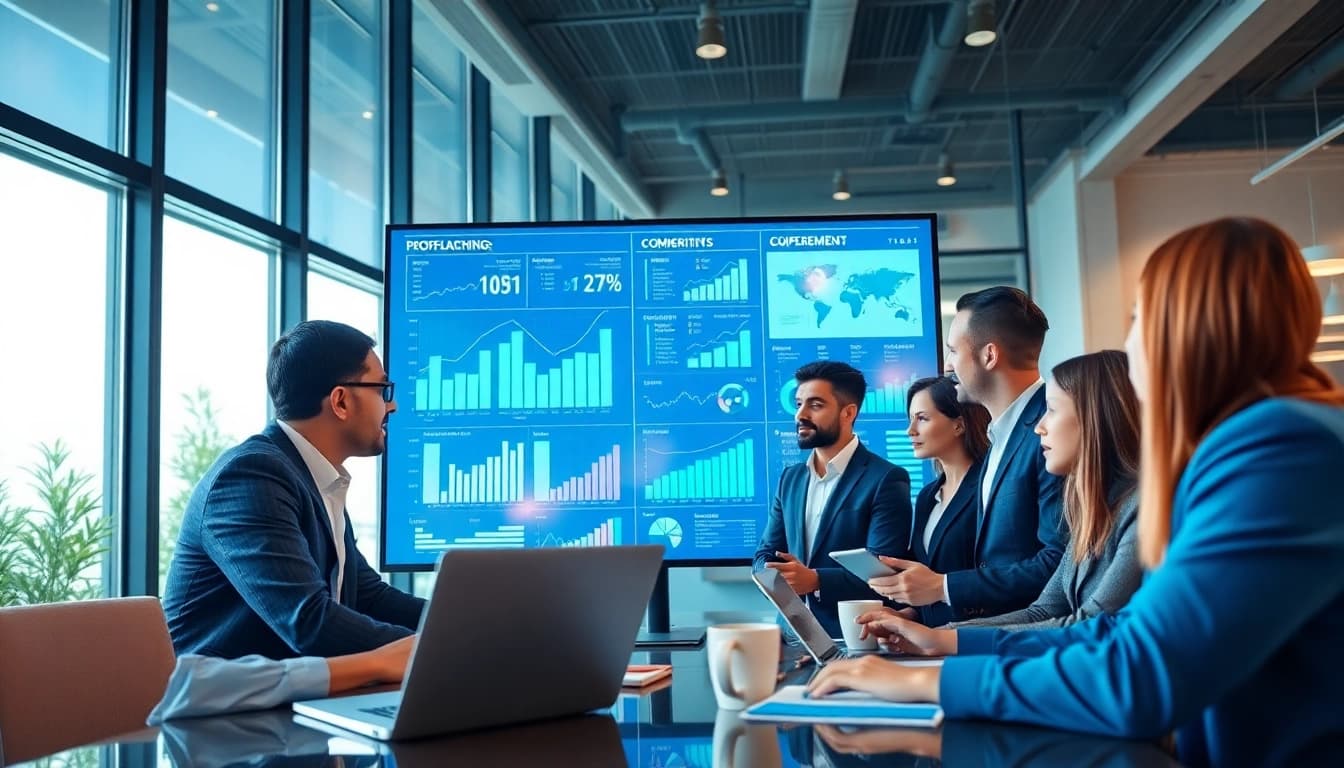 Analyze competitive intelligence trends in a collaborative office environment.
