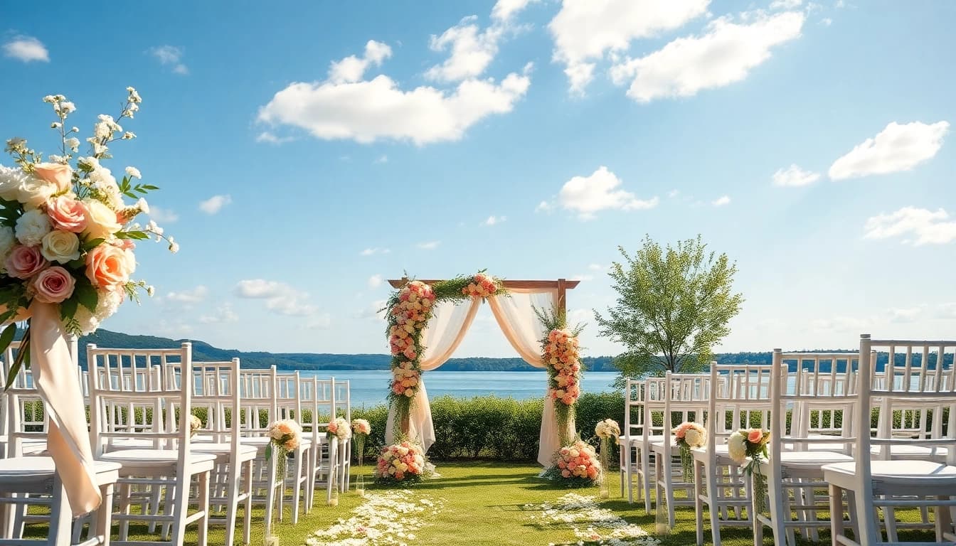 Hochzeit location mit eleganter Dekoration und romantischem Ambiente am See.