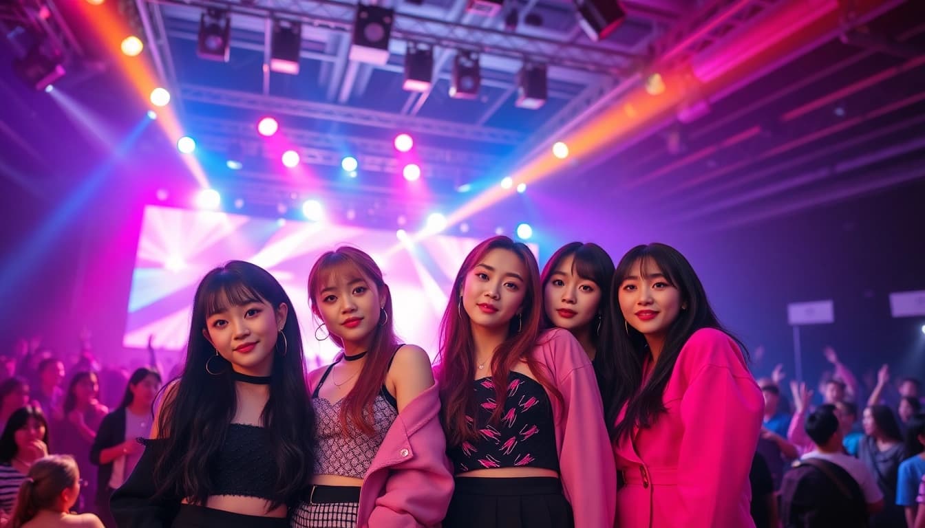 blackpink members showcase their unique styles and charm in a vibrant concert setting.