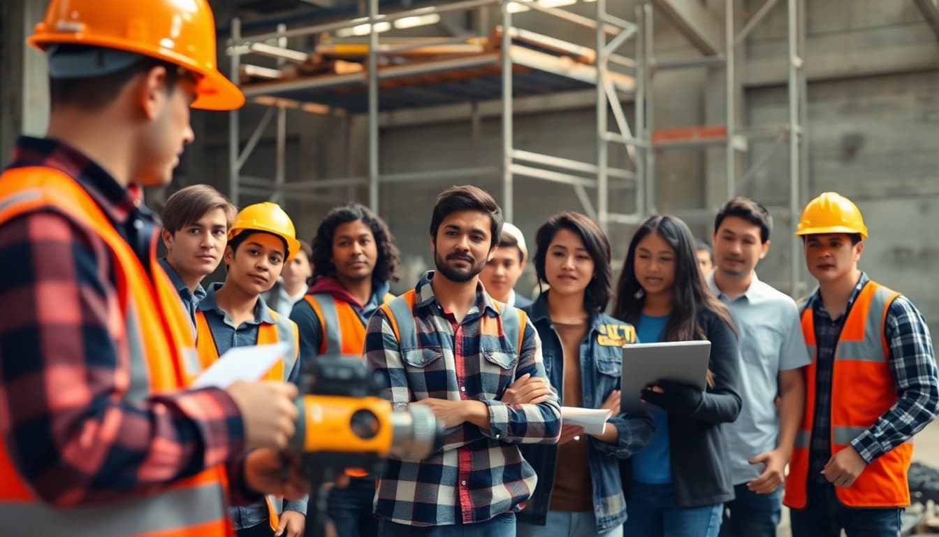 Engaging in construction education, students learn safety measures at a construction site.