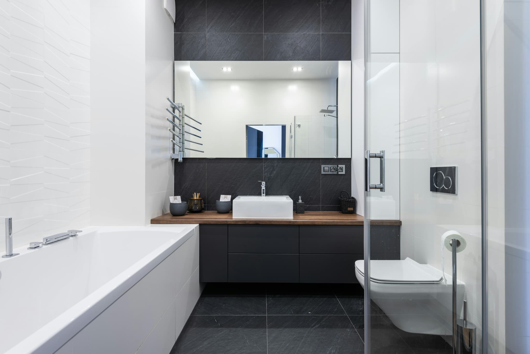 Stylish Bathrooms Feature a Black Shower Sliding Door
