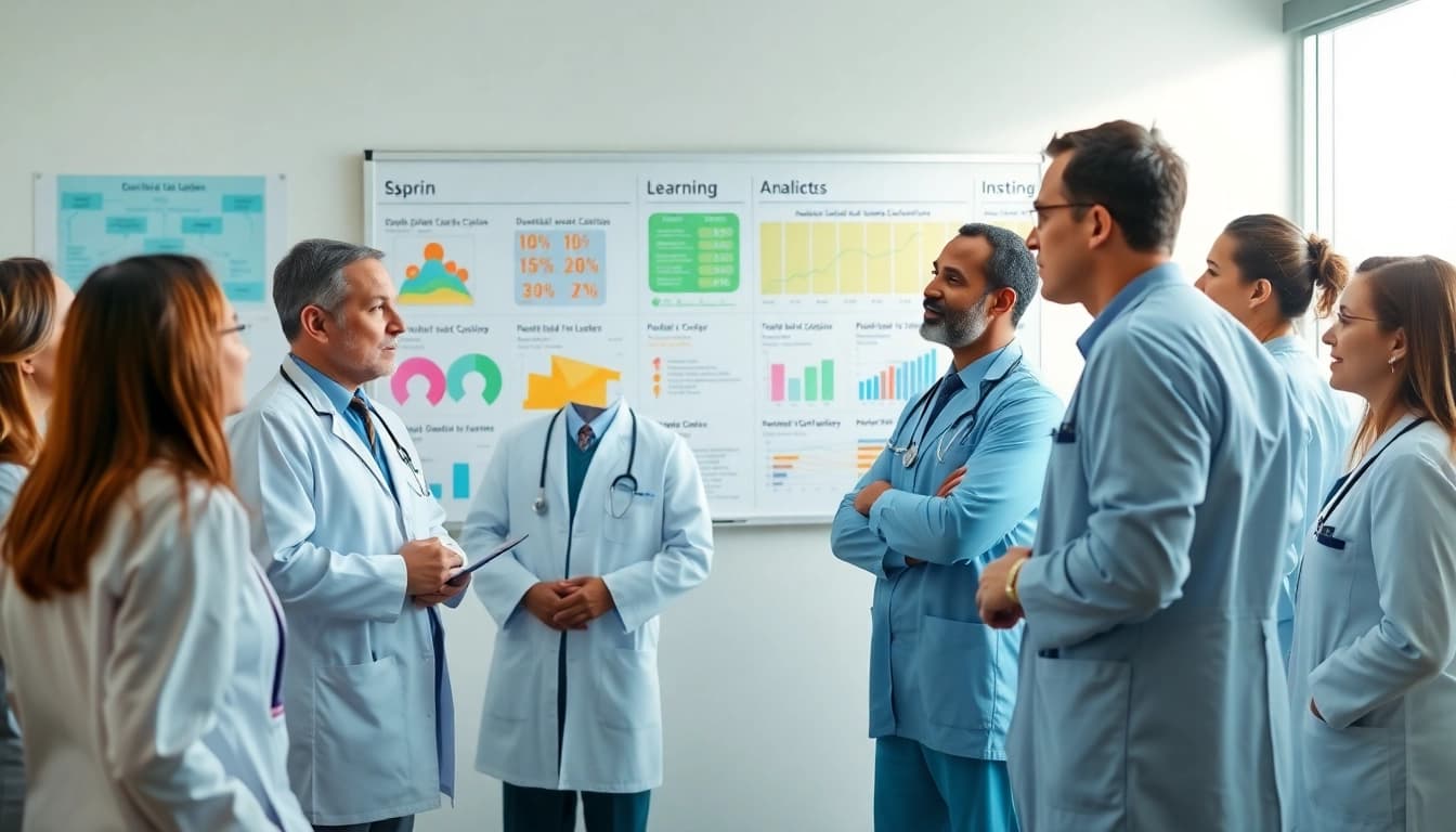Medical professionals analyzing the ADAPTABLE Aspirin Study results in a collaborative environment.