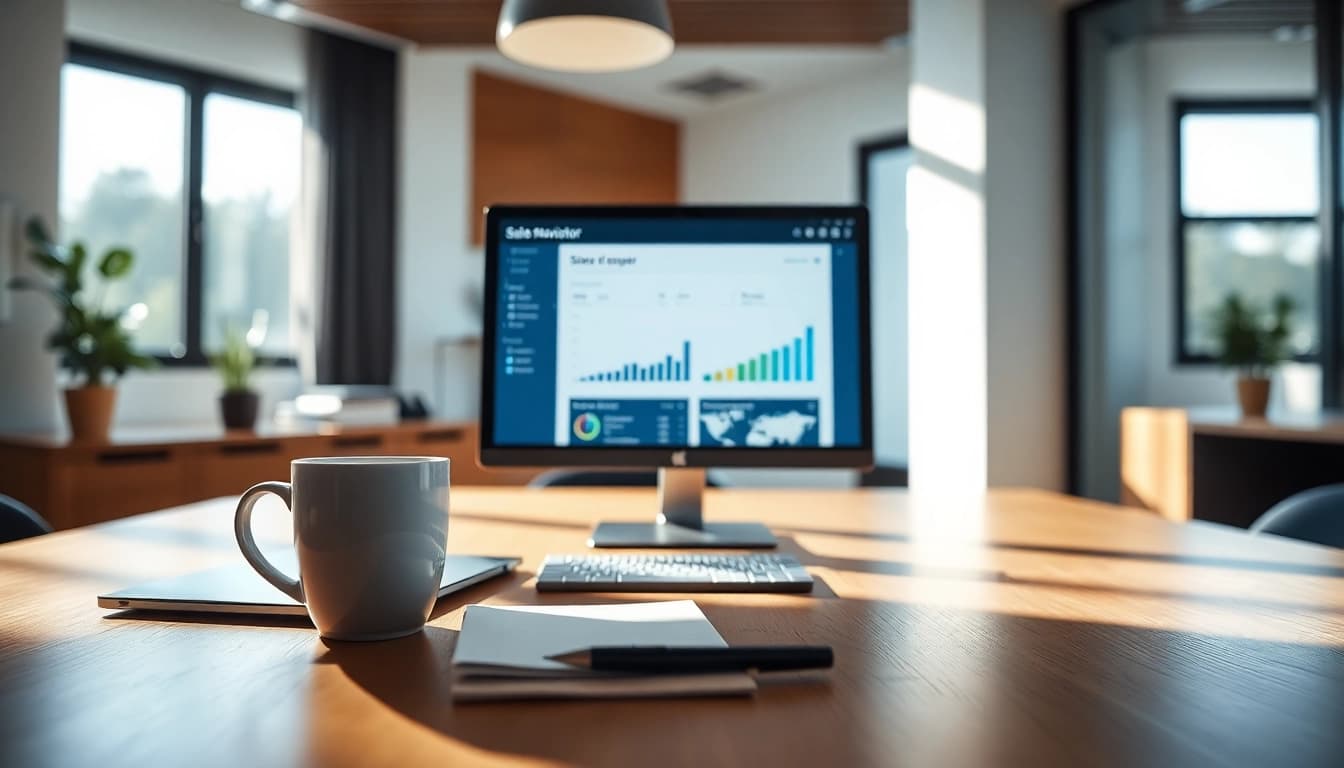 Showcasing the sales navigator scraper in a modern office environment, highlighting its interface and data.