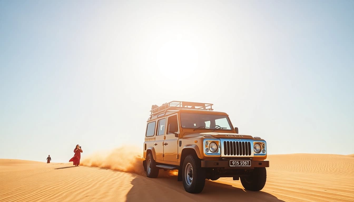 Experience a thrilling vip desert safari dubai journey on golden sand dunes with a 4x4 vehicle.