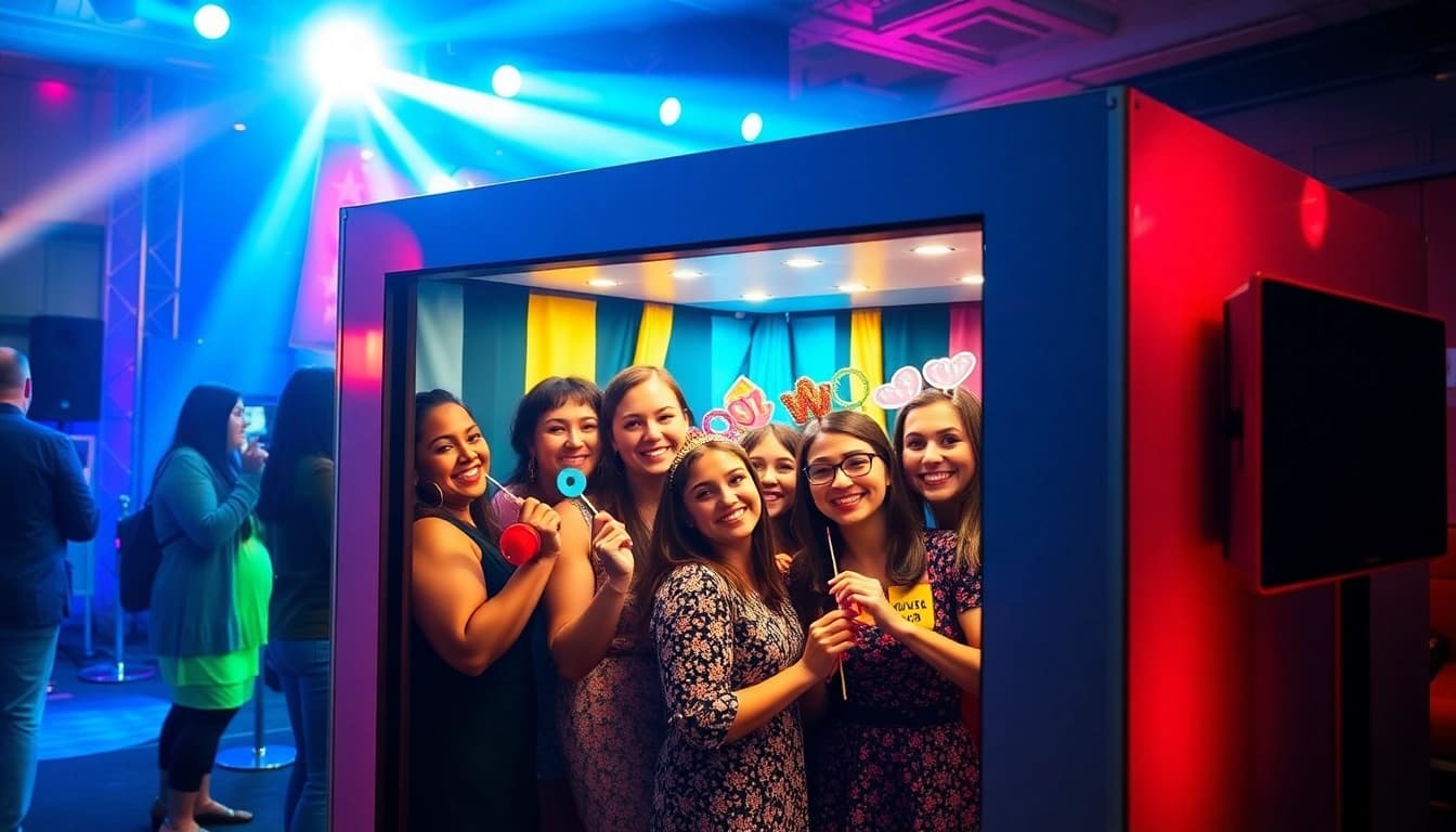 Capture joyous moments with the photo booth chicago at a vibrant event, featuring colorful backdrops and excited guests.