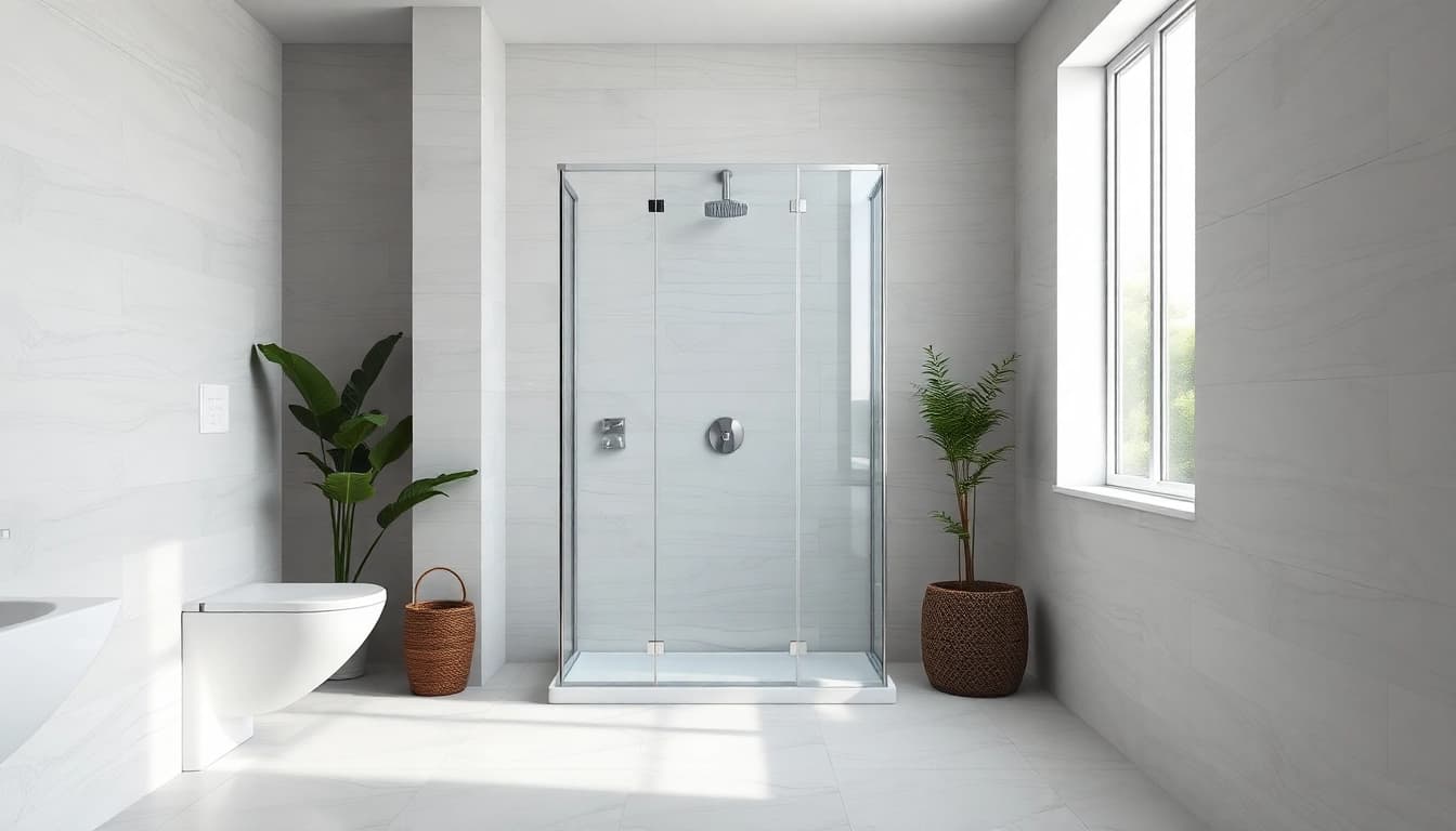 Elegante duschkabine 90x90 im modernen Badezimmer mit natürlichem Licht und stilvollem Design.