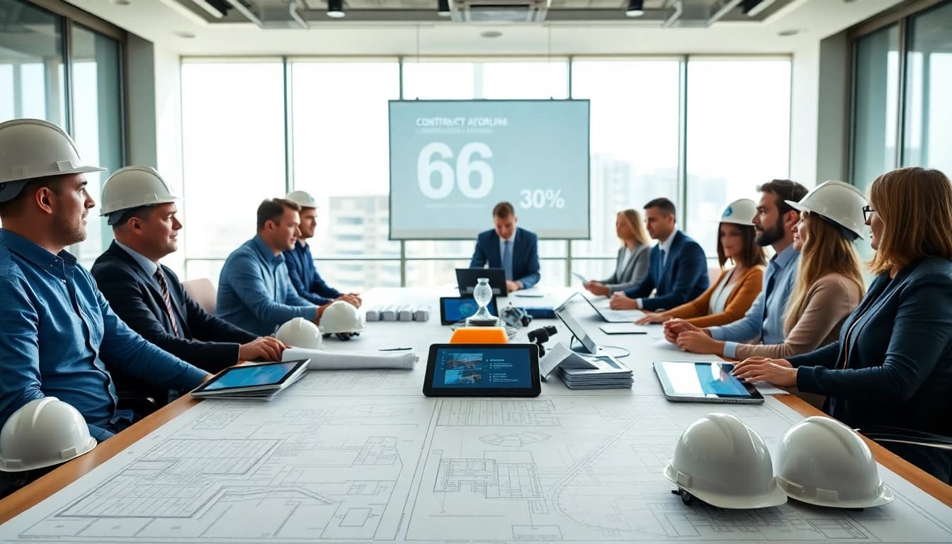 Engaged members of the construction association South Carolina collaborate during a meeting.