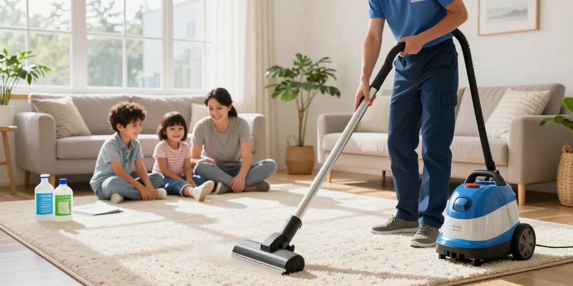 Family enjoys a fresh, clean carpet thanks to professional carpet cleaning near me service.