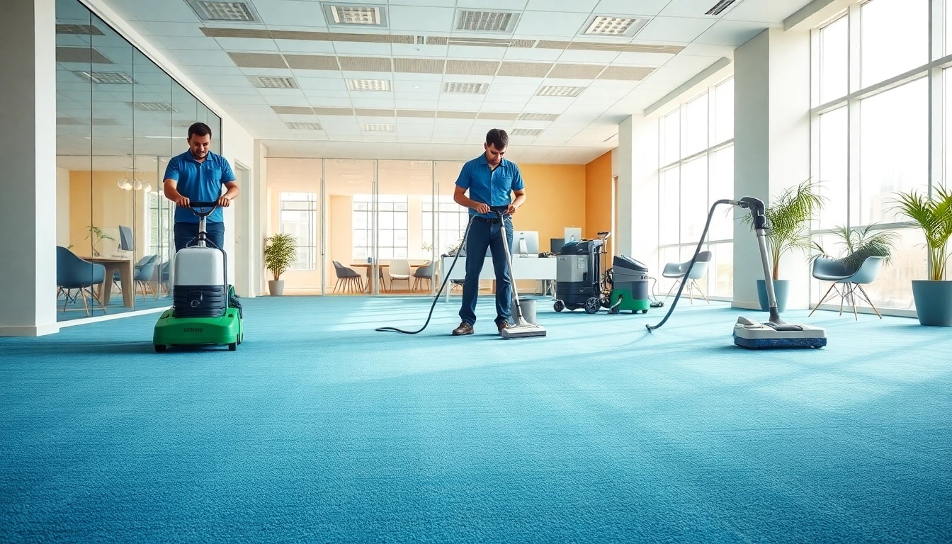 Efficient commercial carpet cleaners revitalizing office carpets with advanced machines.