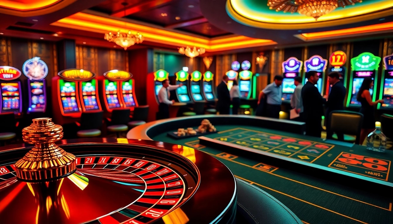 Winning excitement at mm88 com casino with roulette, poker chips, and players.
