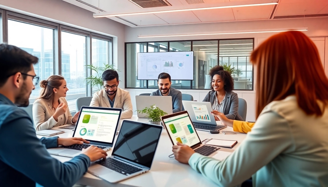 WPS下载协作场景,多元化用户在现代办公室使用WPS Office软件工作。