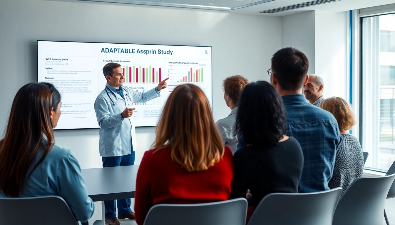 Engaging session on the ADAPTABLE Aspirin Study showcasing healthcare professionals with patients at a conference.