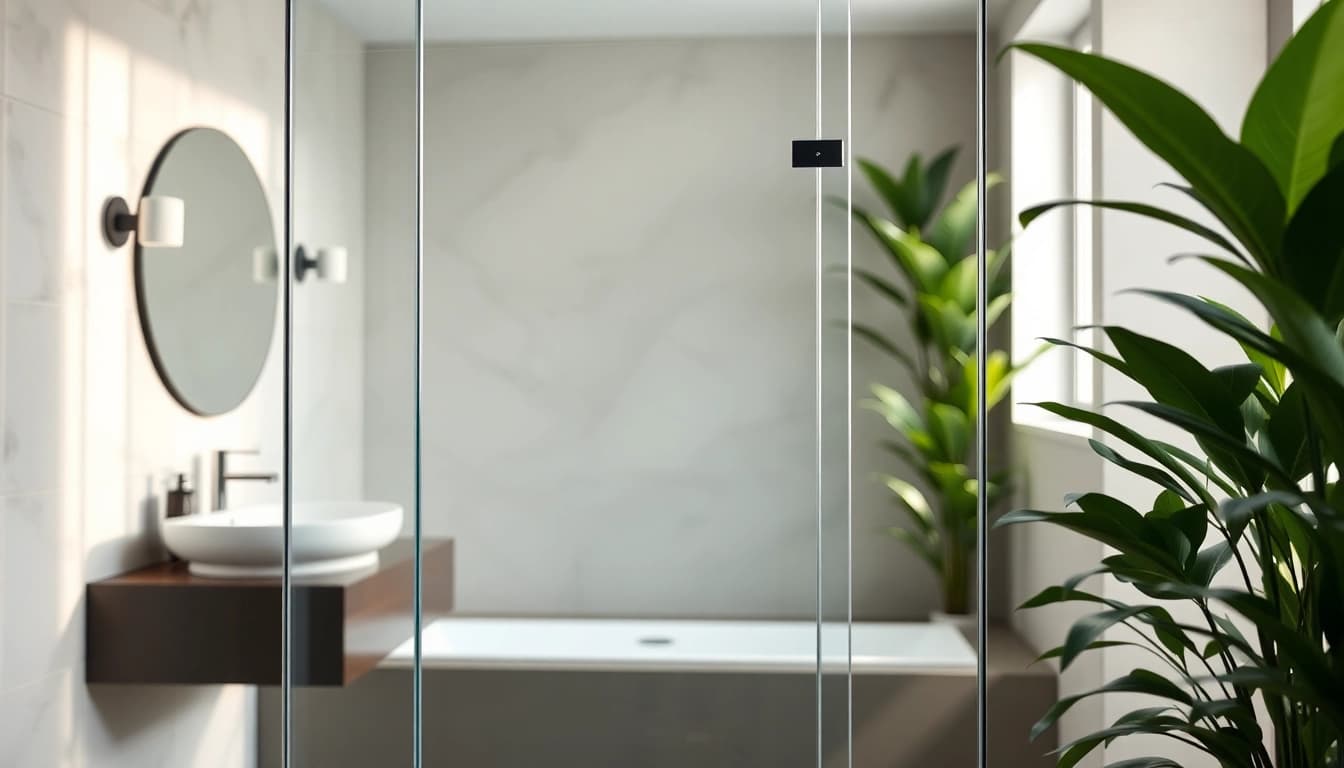 Paroi de douche élégante dans un environnement de salle de bain moderne.