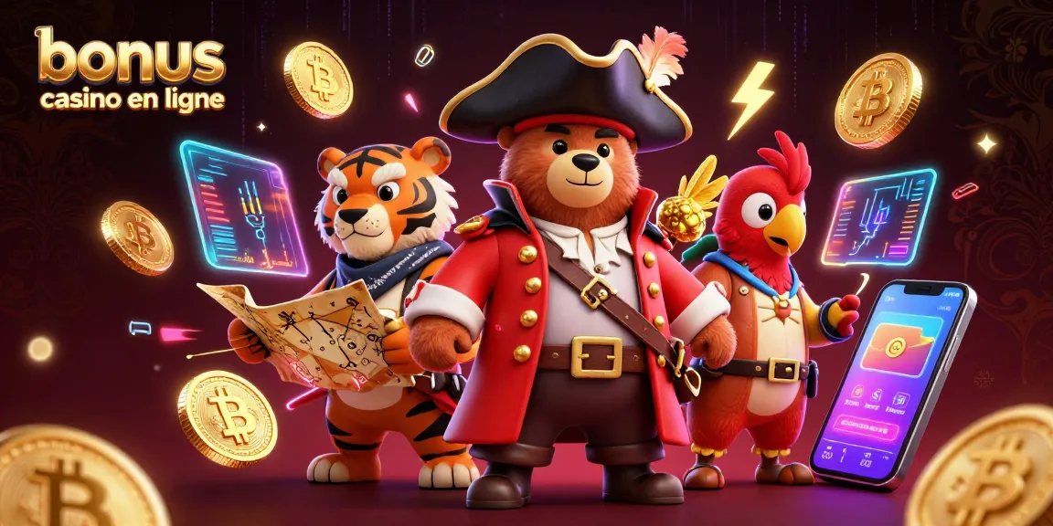 Bonus casino en ligne avec des personnages animés jouant aux jeux de casino.