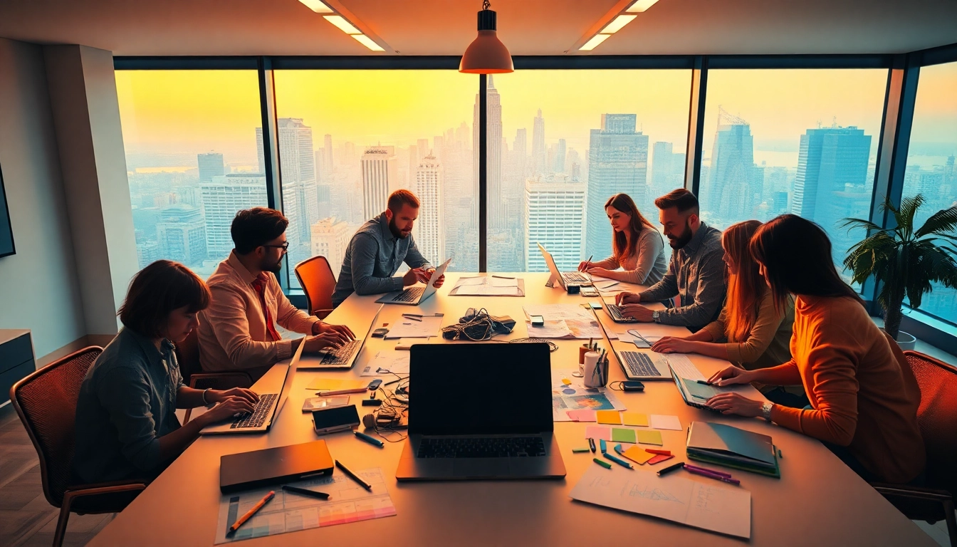 Team of designers at https://fhpts.com collaborating in a vibrant workspace.