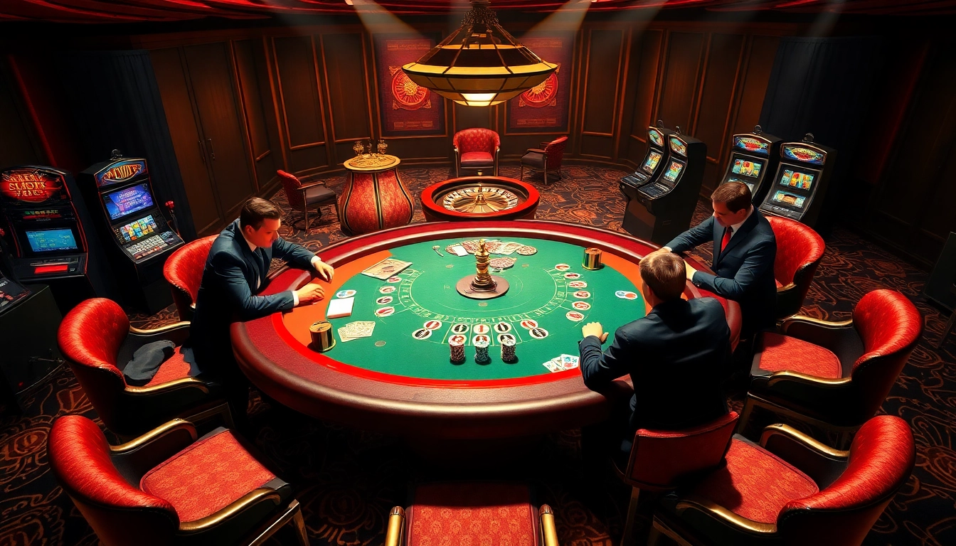 Experience thrilling gameplay at https://3king.cn.com/, featuring exciting casino elements like poker tables and roulette wheels.