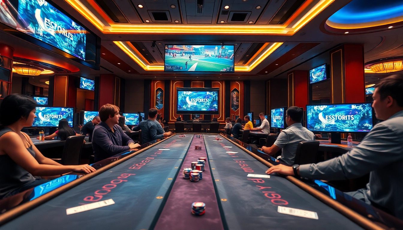 Engage in Trực tiếp Esport action as players bet passionately in a luxury casino.
