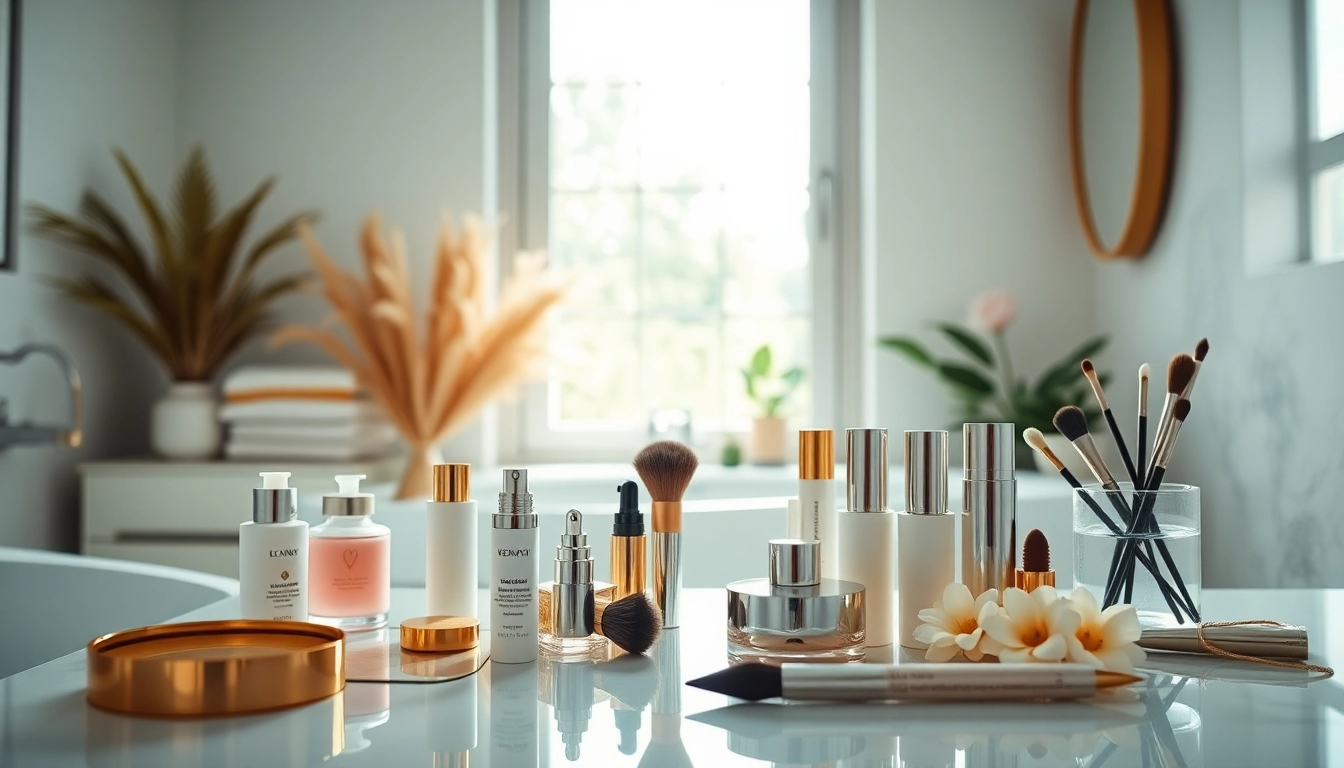 Showcasing beauty and style with elegant products on a modern vanity.
