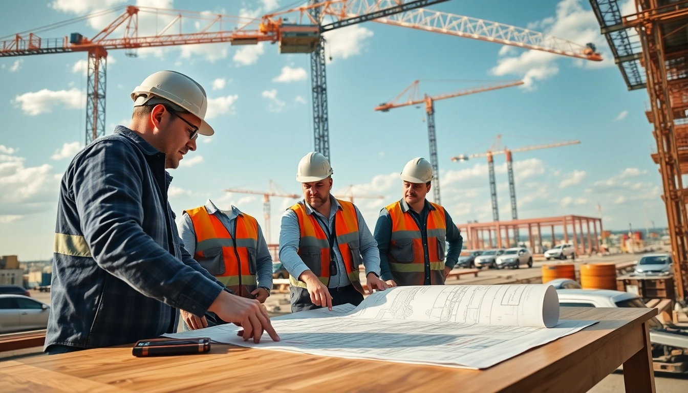 Engaging scene highlighting construction advocacy with workers collaborating on a project.
