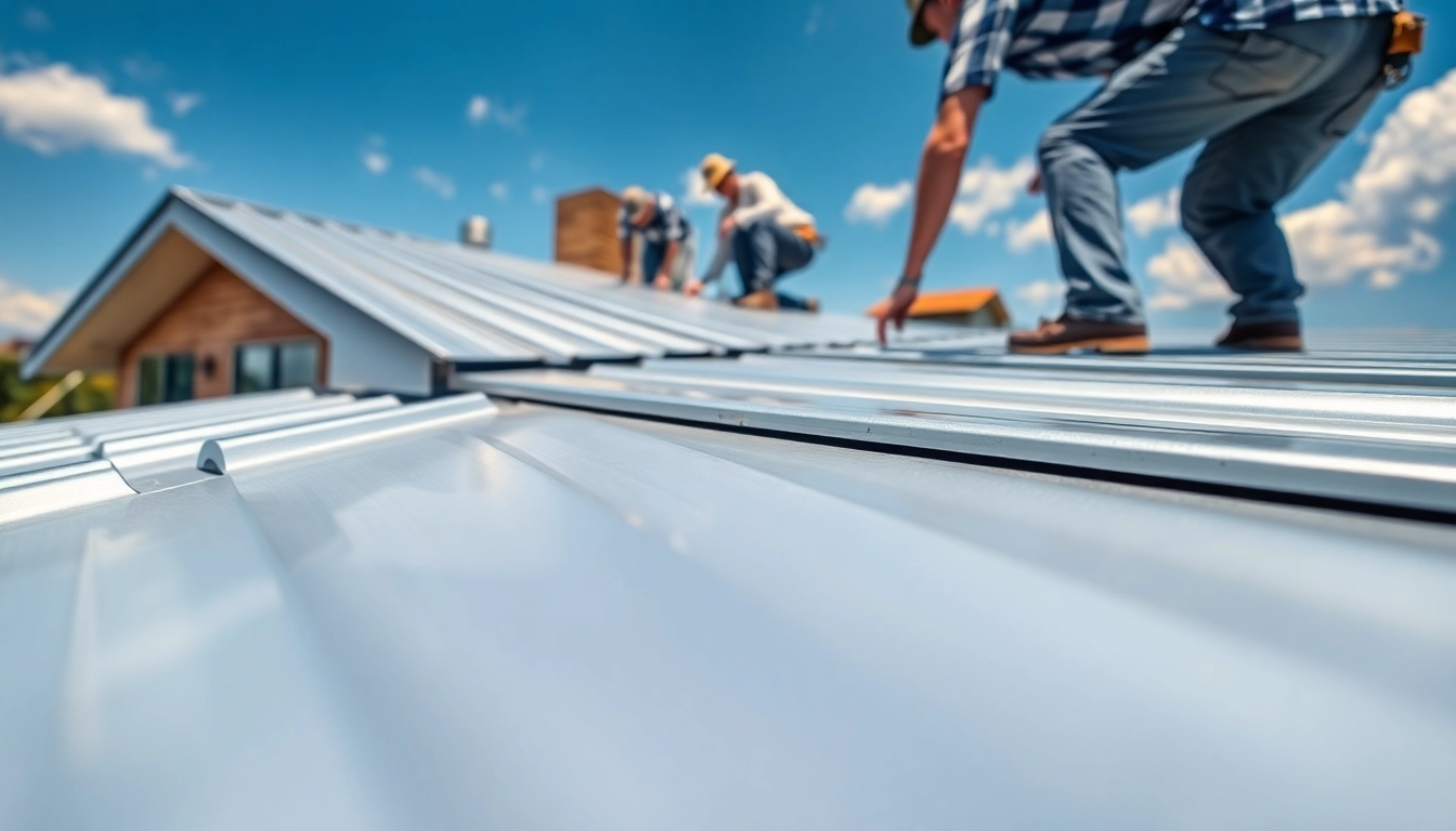 Metal roofing companies installing high-quality roofing on a modern home.