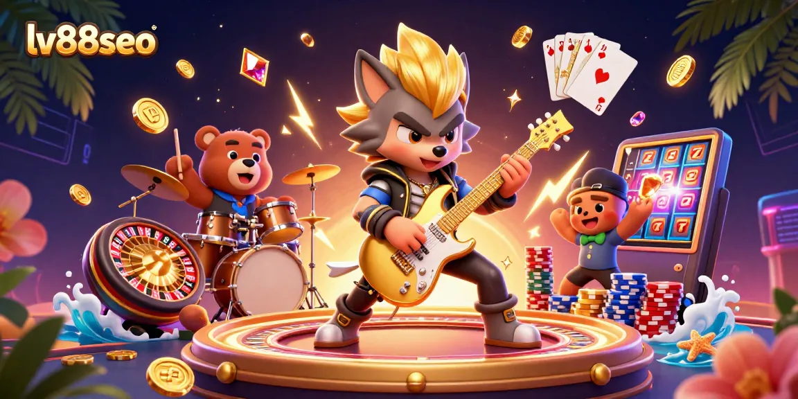 Experience thrilling wins with lv88seo at the casino, featuring rock star characters and vibrant game elements.