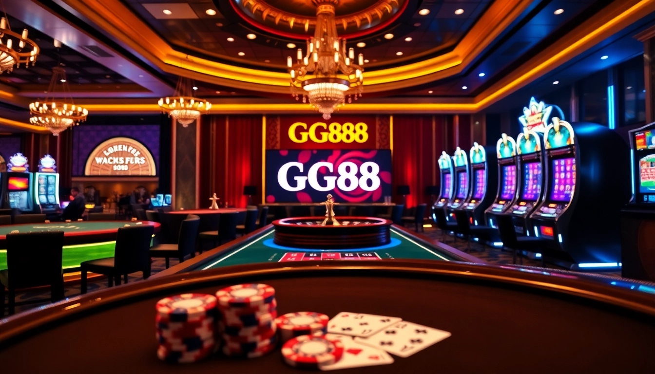 Engaging poker game at GG88 casino, featuring vibrant tables and chips in action.
