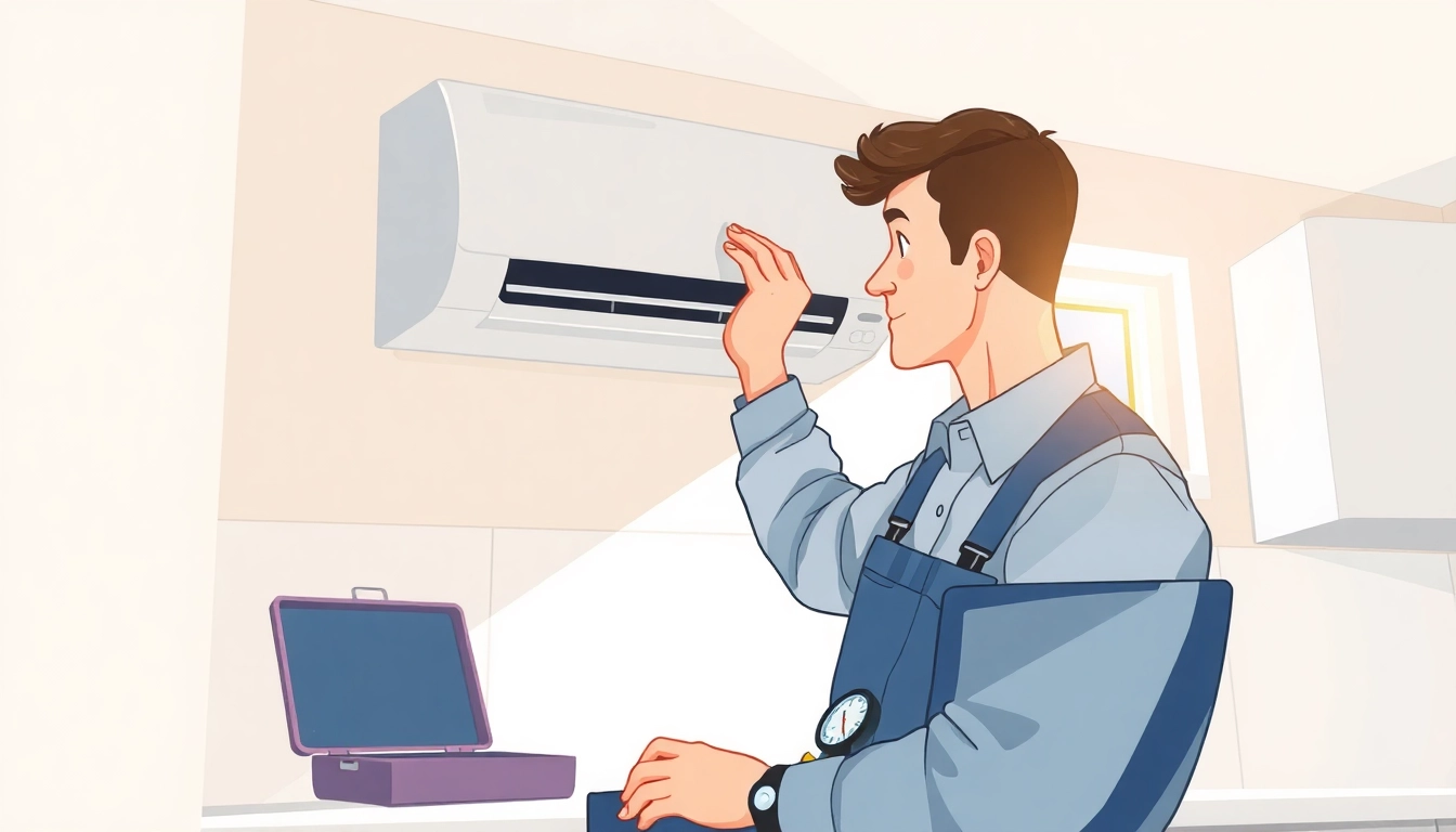 HVAC Repair Tampa expert inspecting air-conditioning unit with professional tools.
