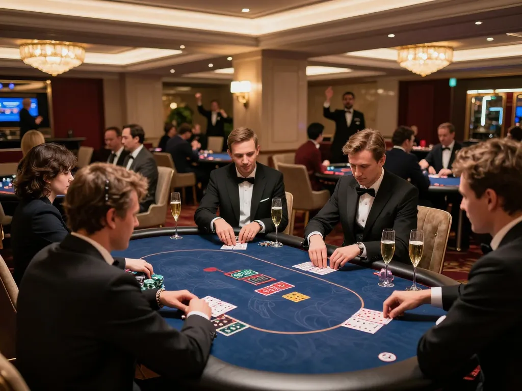 Intense poker action in an exclusive VIP gaming area, showcasing high-stakes gameplay and strategic bets at vipwin casino.