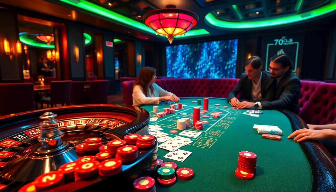 Engaging poker game scene with vibrant characters showcasing 789club.music energy in a luxury casino atmosphere.