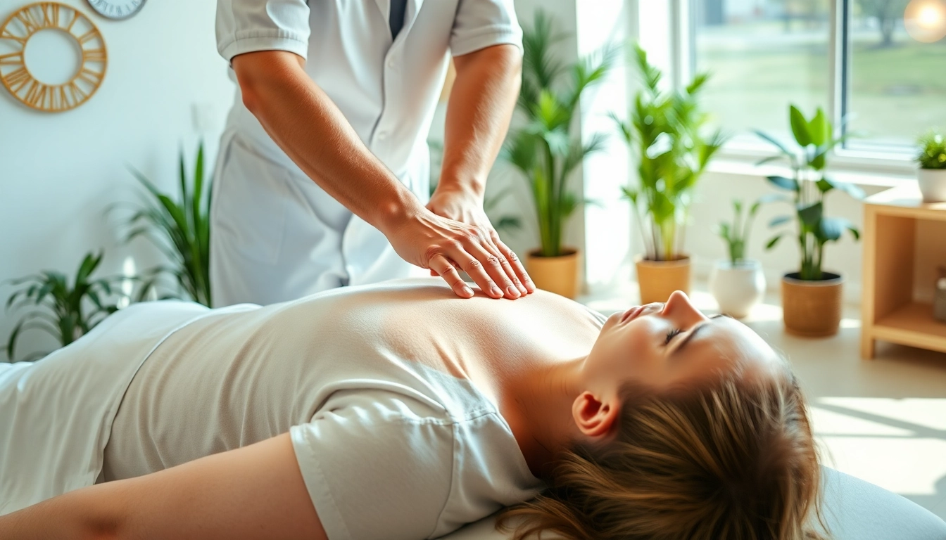 Chiropractor near me adjusting a patient in a calm, modern clinic atmosphere.