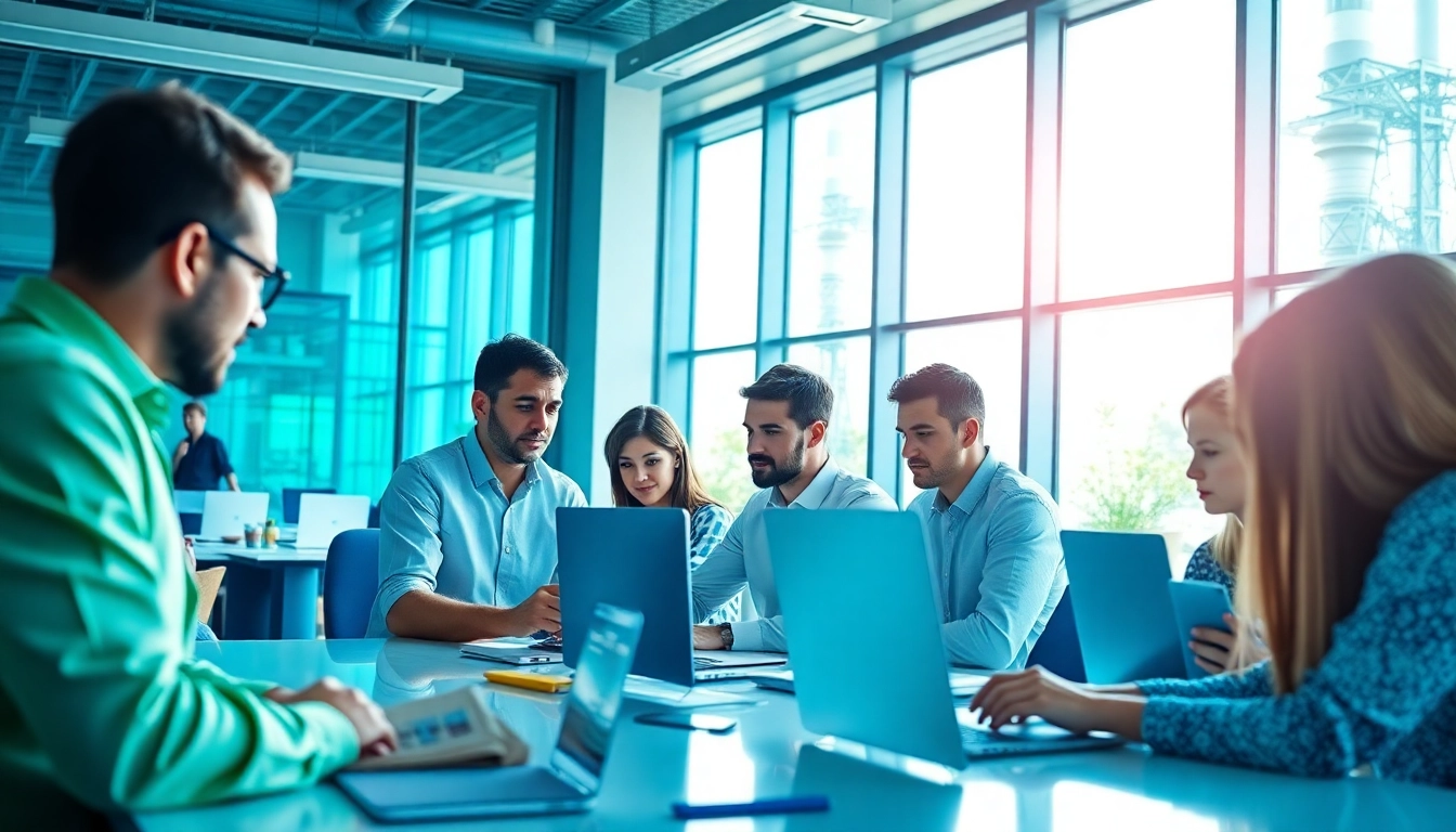 Saas applications enhancing collaboration in a modern office setting with diverse users.