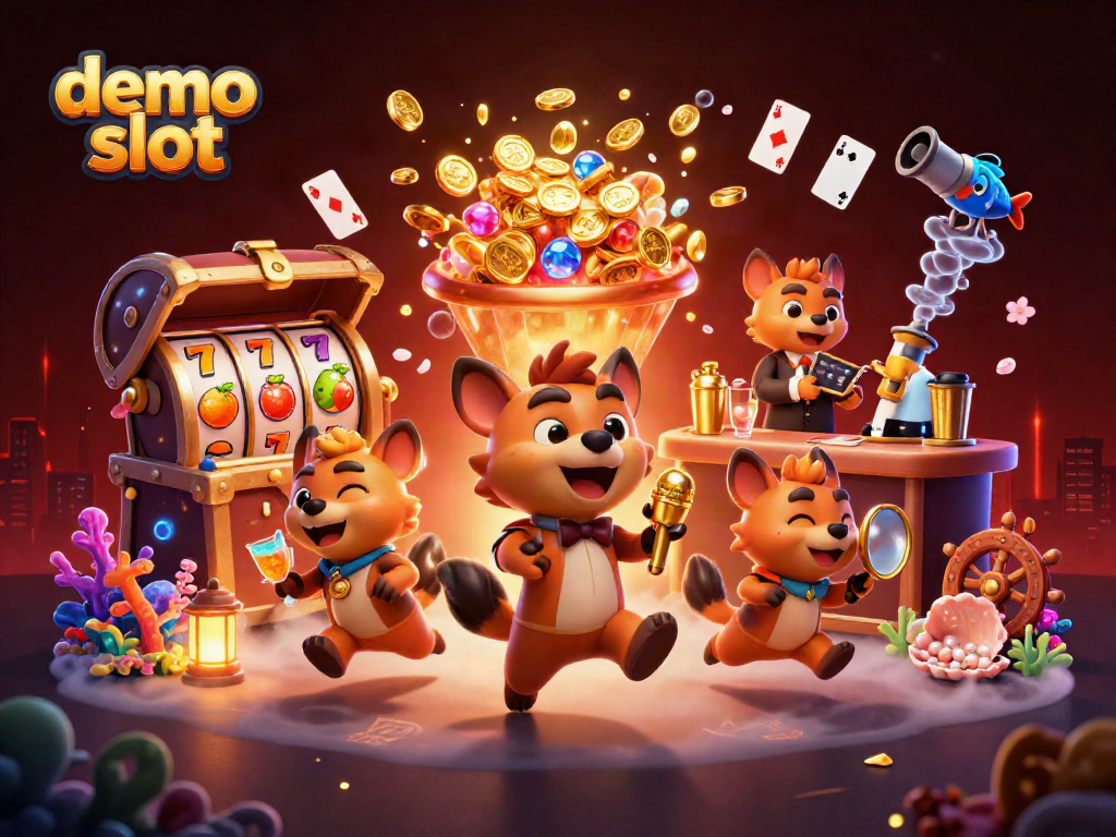 Engage with a lively demo slot experience featuring animated hyenas in a casino scene.