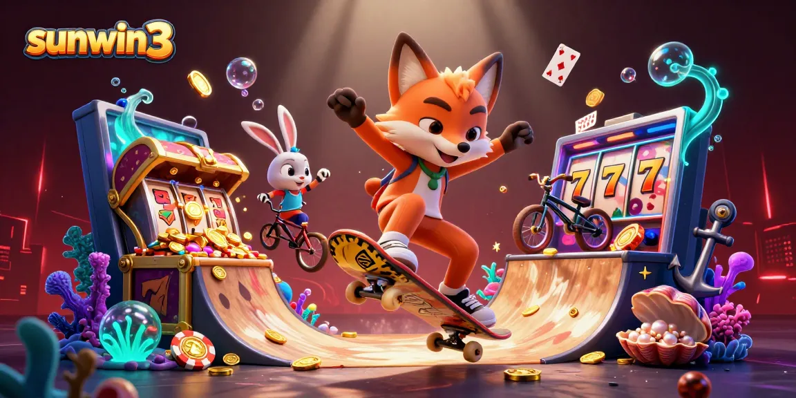 Experience thrilling gameplay with sunwin3, featuring dynamic characters and casino elements in a vibrant 3D scene.