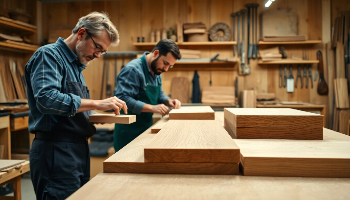 Cabinet makers crafting custom furniture with expert hands in a warm workshop.