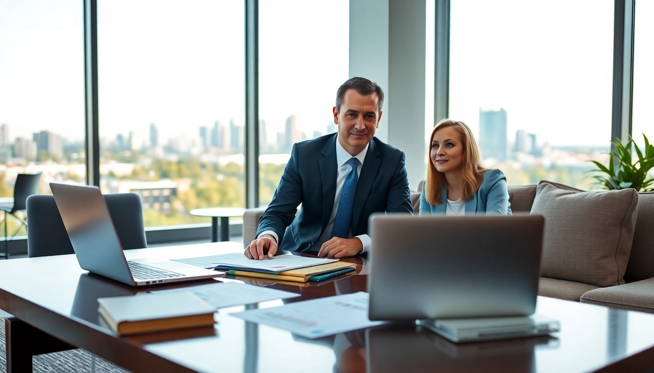 Engaged financial advisor Chesapeake va assisting clients in a modern office environment.