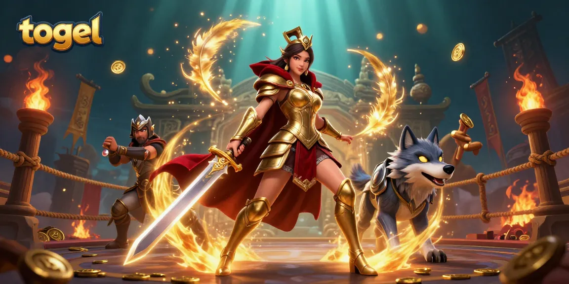 Engage in exciting togel gameplay with our captivating warrior and wolf illustration.