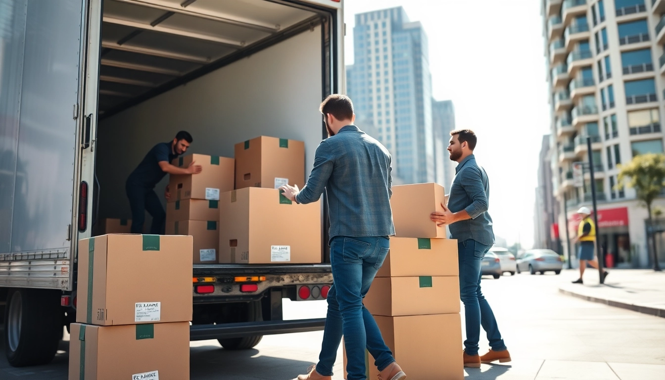 Loading boxes for removals near me with a professional moving team in action.