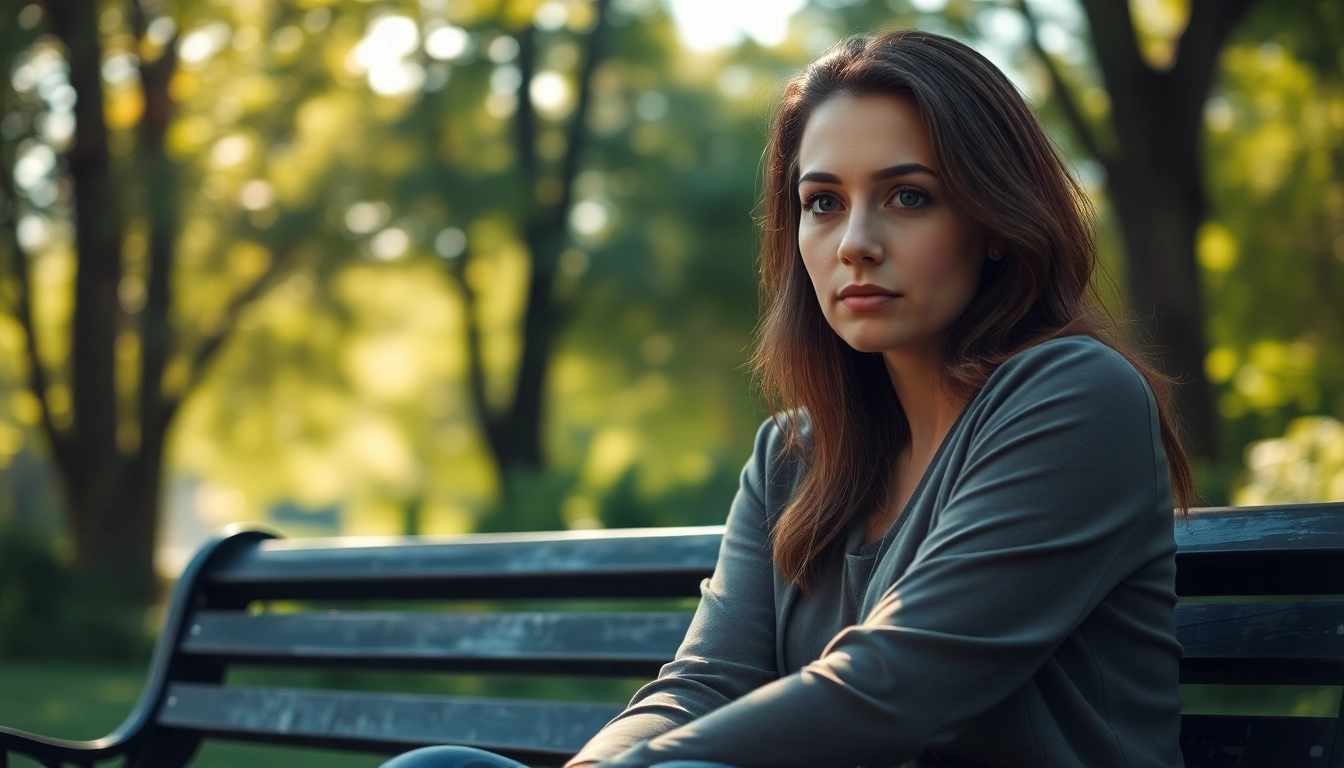 Reflect on life in a break down with a serene woman in nature, capturing a moment of calm introspection.