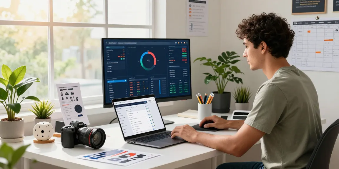 Professional managing an amazon full service agency with data analytics at a modern workspace