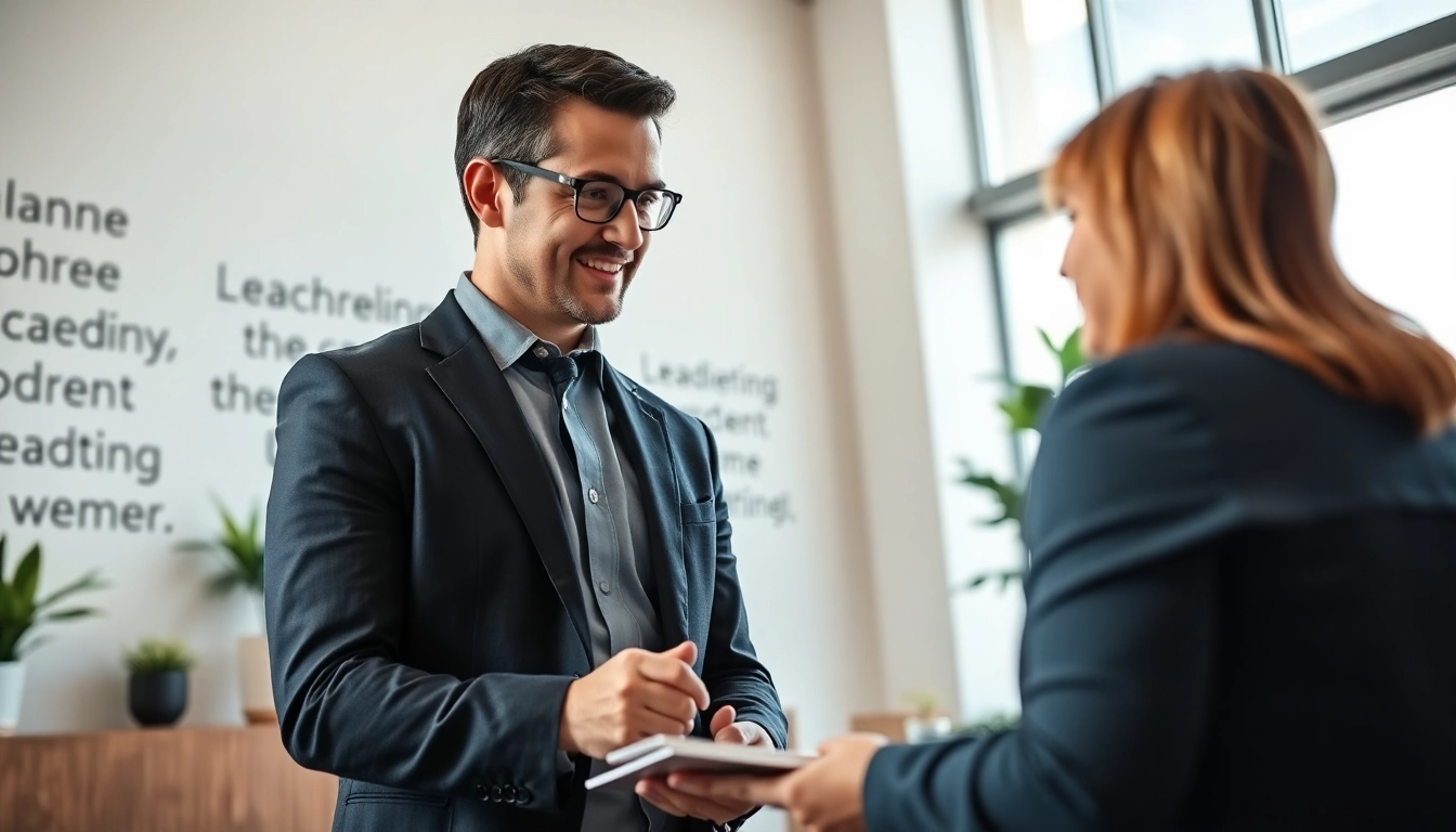 Empowered leadership coach providing personalized guidance to a client in a modern office.