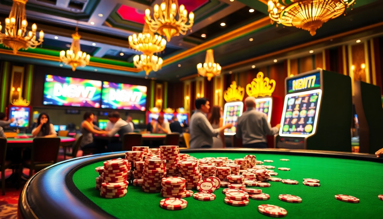 Experience the excitement at daftar new77 slots with vibrant casino scenes and eager players.