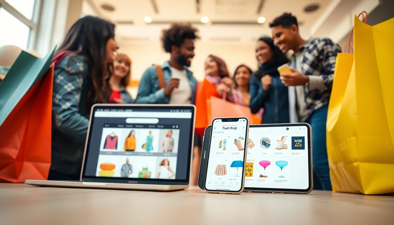 Shoppers engaging with the www.tuut.shop/en-SA products in an energetic online shopping scenario.