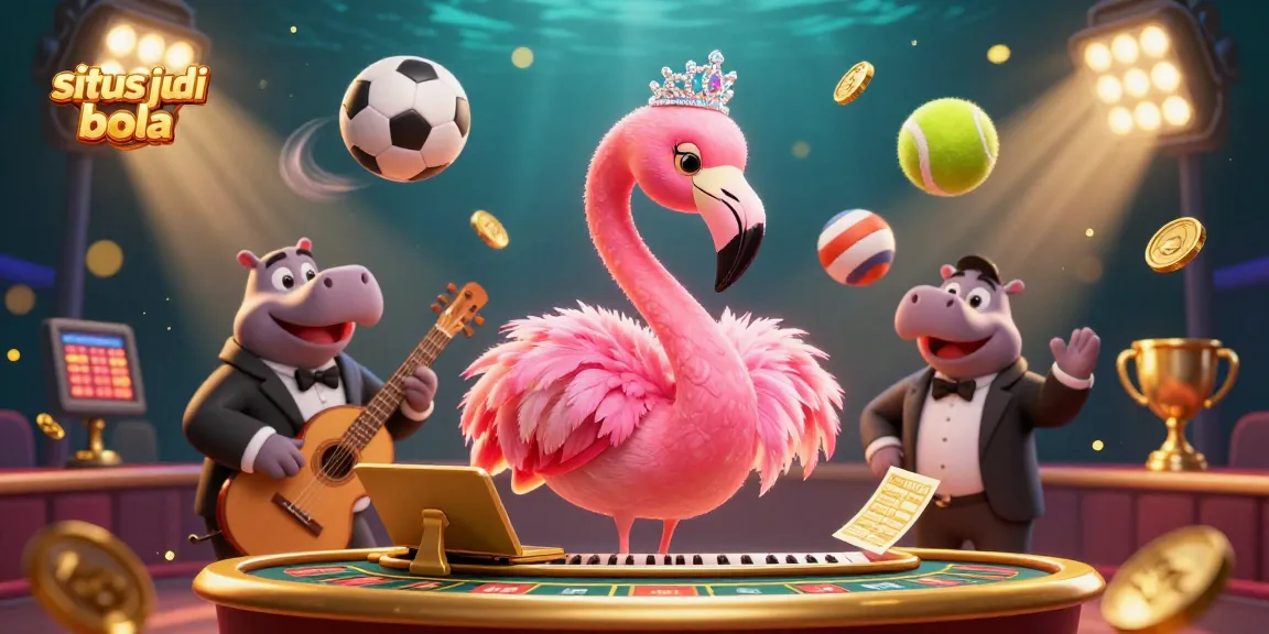 Engage with situs judi bola through vibrant 3D casino-themed illustration featuring sports elements.