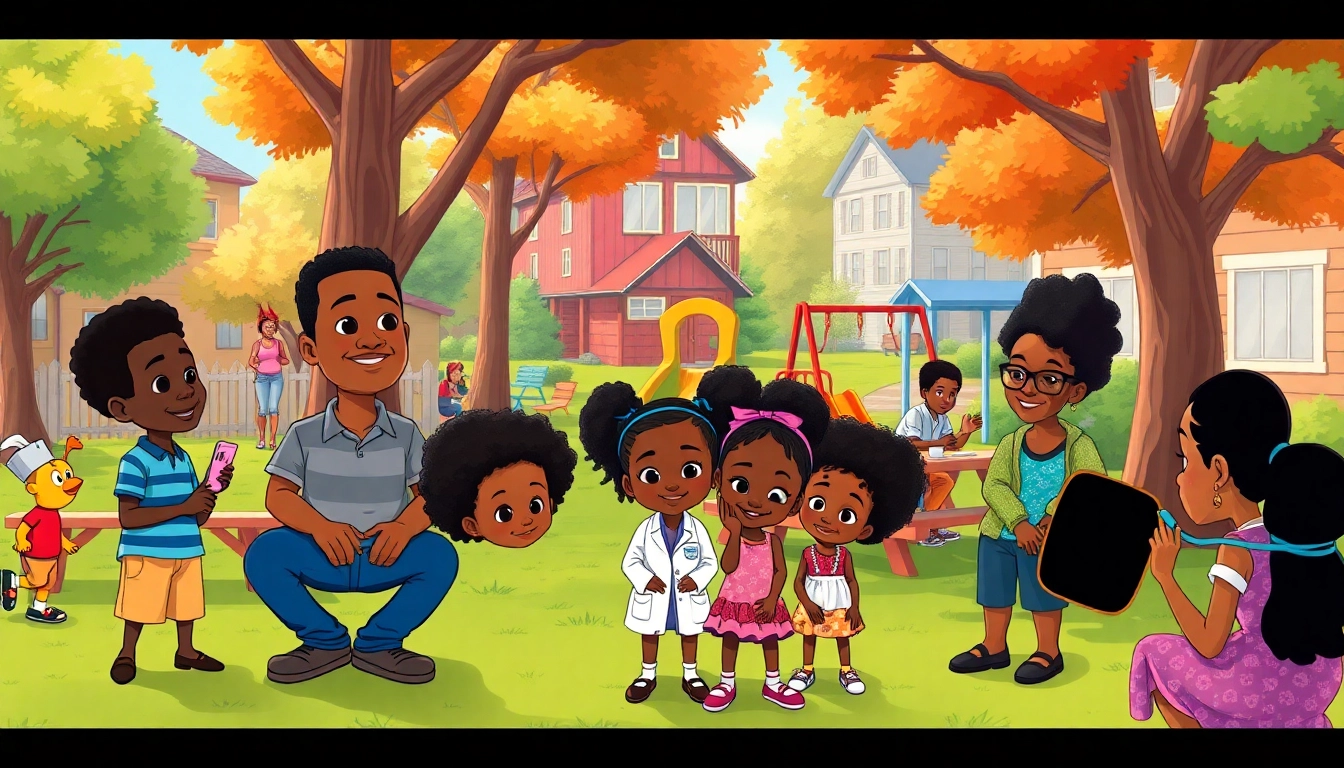 Engaging scene of African American cartoon characters celebrating diversity in animation.