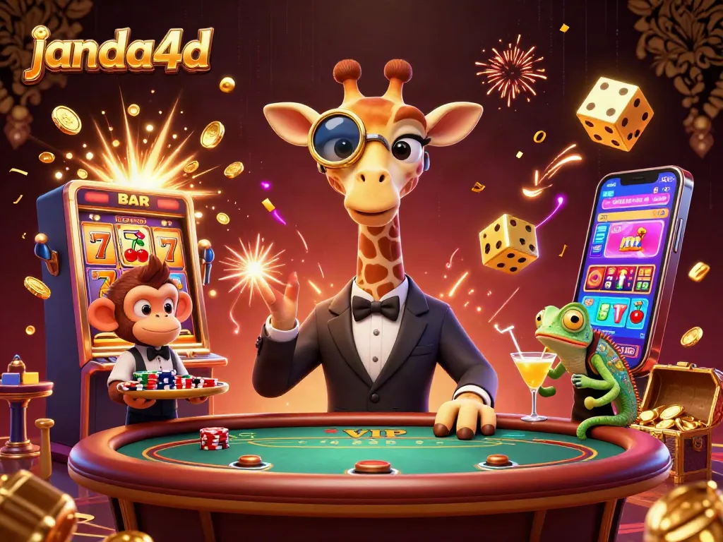JANDA4D menghadirkan permainan slot yang menarik dengan karakter kartun dan suasana kasino yang mewah.