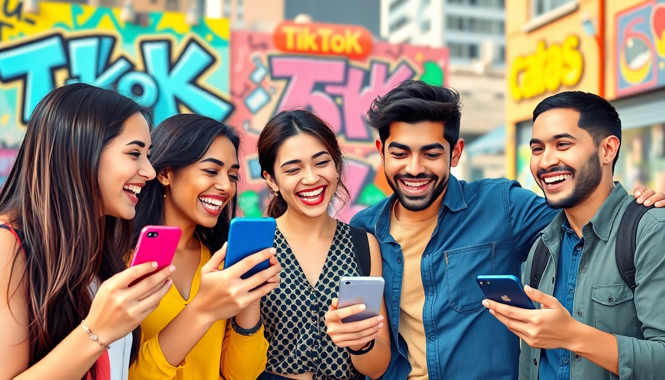 tiktok いいね 買う 若者が楽しむシーン、スマホを持ち笑顔で反応する