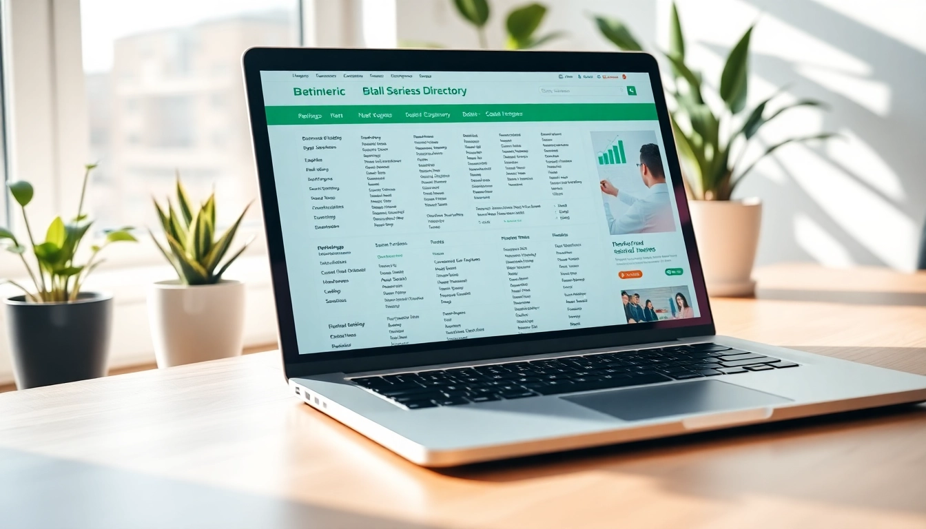 Explore the top global business directory interface on a modern laptop, enhancing user engagement.