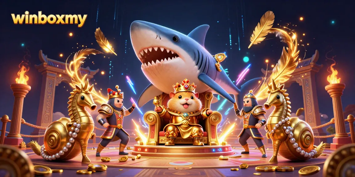 Experience the excitement of winboxmy with a vibrant casino-themed illustration featuring a hamster king and mythical sea creatures.